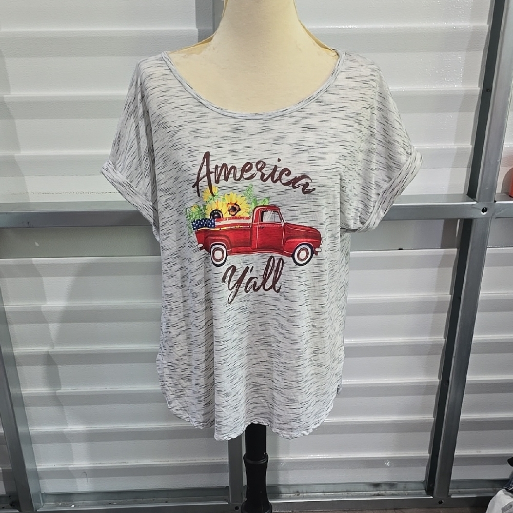 Gray Relaxed Fit Tee with‎ Red Graphic and Short Sleeves